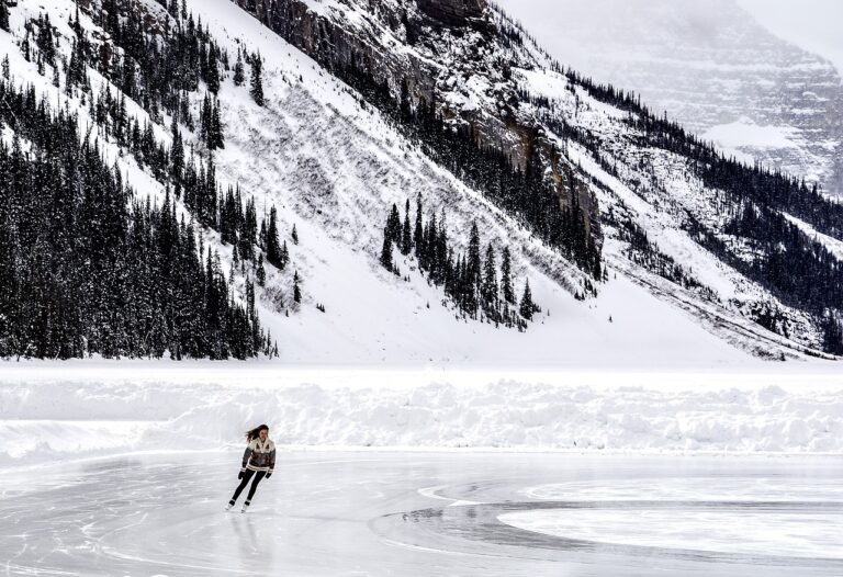 ice skating on a frozen lake